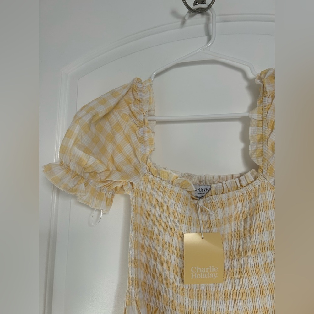 CHARLIE HOLIDAY Sienna yellow gingham mini dress size 8 NWT cottage core chic - Picture 10 of 14